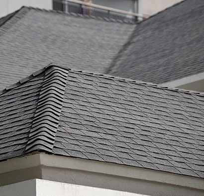 Close-up view of a well-installed gray shingle roof by Sterling Roofing Co., Inc. in Glen Ellen.